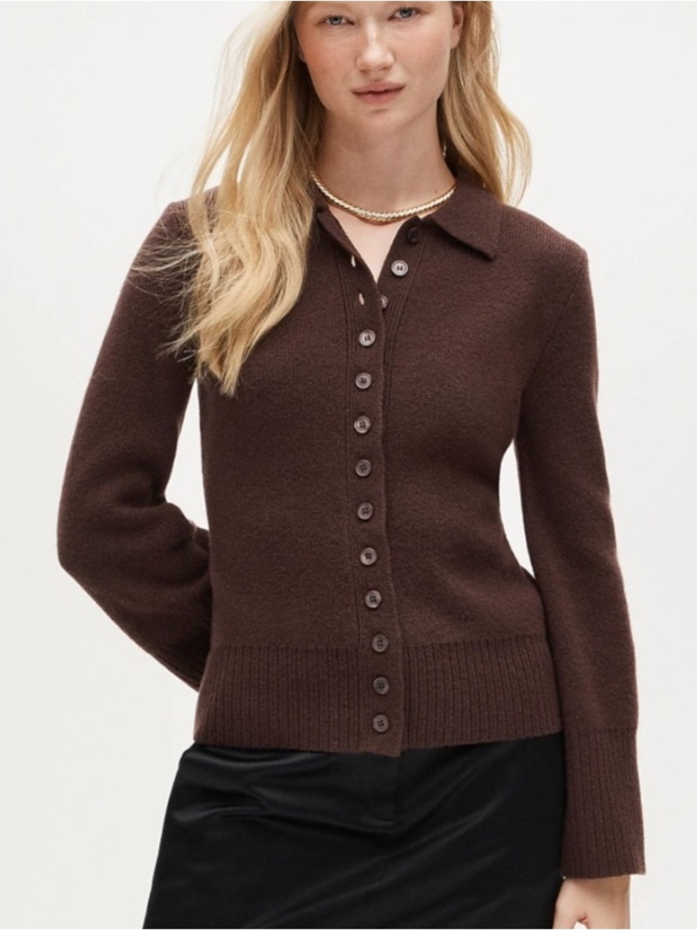 J. Crew Chocolate Brown Button-Front Collared Cardigan